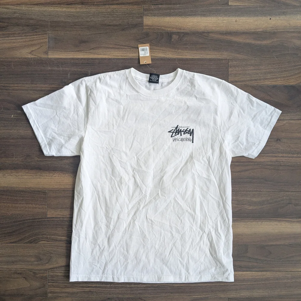 Stussy Vancouver Chapter White Short Sleeve Tee with Black Logo - Picture 1 of 5